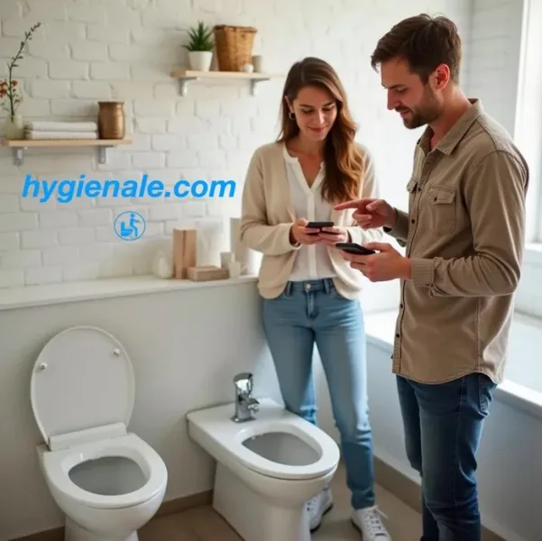Un couple réfléchit à côté du wc sur comment retirer un bidet