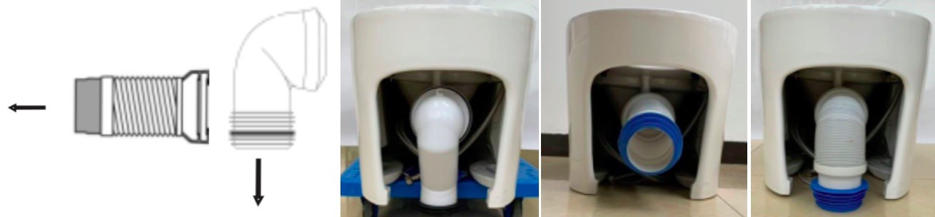 La toilette monobloc japonaise possède une sortie d'évacuation verticale et horizontale.