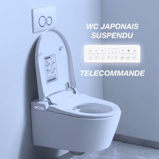 Image d'un wc japonais suspendu avec sa télécommande
