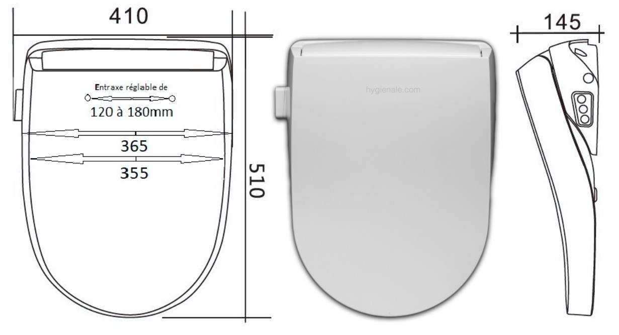 Dimensions de l'abattant wc japonais à télécommande. 