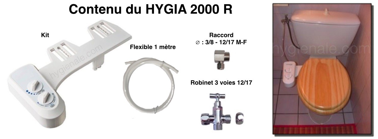Le kit wc japonais Hygia 2000R est livré avec un robinet 3 voies.