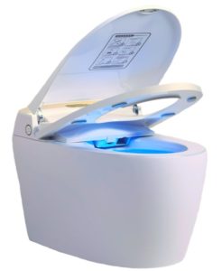 Le bloc wc japonais permet de relaver les fesses et même de les sécher en restant assis sur la cuvette de toilette.