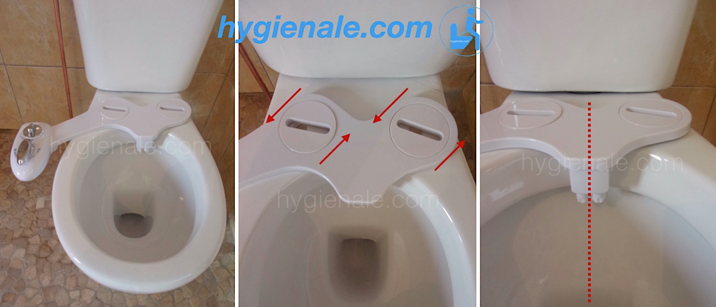 Positionnement de l'accessoire d'hygiène pour l'installation kit toilette japonaise sur une cuvette wc - Cas d'un système de curseur rotatif