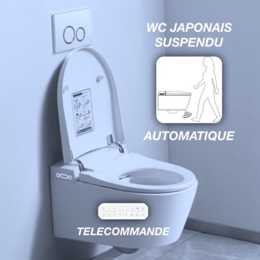 Image d'une toilette japonaise suspendue avec sa télécommande