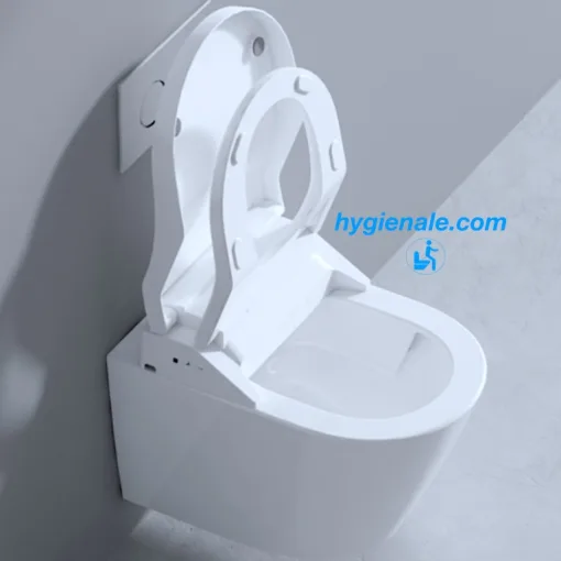 Vue de dessus de l’abattant WC japonais avec lunette ouverte