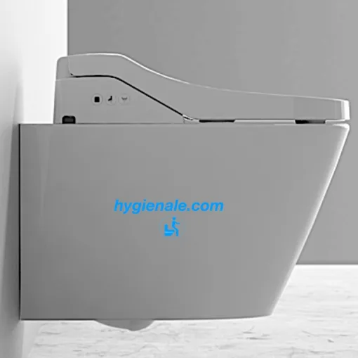 Vue latérale de l’abattant toilette japonaise installé sur une cuvette WC
